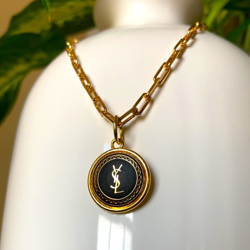 YSL black and gold paperclip necklace NEW